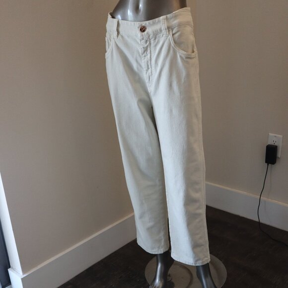 Brunello Cucinelli Monili Tab Jeans Beige Denim Relaxed Leg Skaters Size 10 - Picture 3 of 6